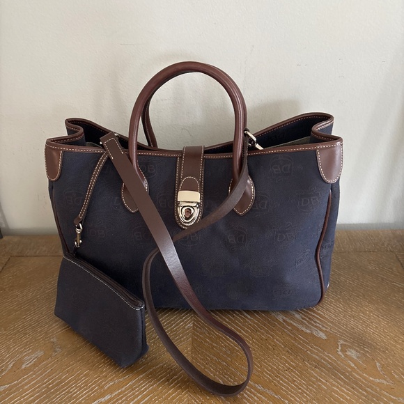 Dooney & Bourke Navy Monogram Signature Dual Handle Tote Shoulder Handbag - Picture 1 of 10